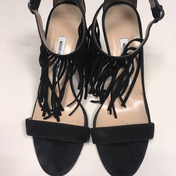 manolo black suede fringe chaos sandal - Picture 2 of 7